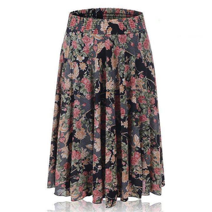 cc-womens-skirt-dot-print-a-line-high-waisted-fashion-elastic-waist-mid-calf-skirts