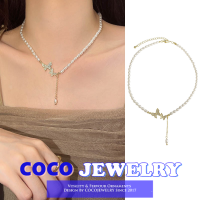 COCOJEWELRY 2022ใหม่ผีเสื้อเพทายเย็บโซ่กระดูกไหปลาร้ามุกธรรมชาติจี้สร้อยคอ