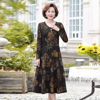 ﹊☃ Small broken flower age season mother loose dress with long sleeves in the middle-aged and old female temperament autumn dress long