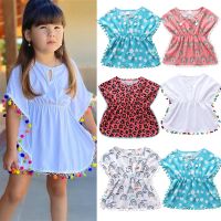 0-5Y Baby Girls Swimwear Cover-up 2022 Summer Leopard Tassel Kids Beach Dress Poncho Swimsuits Bikini Cover Ups Toddler Sundress