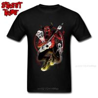 T-Shirt Rock Off Men T Shirts Devil Punk Clothes Demon Guitar Player Tops Hard Rock Band Crazy Tees Bull Print Guys Clothes 【Size S-4XL-5XL-6XL】