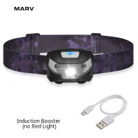 MARV ไฟหน้าเหนี่ยวนำเปิด/ปิด USB ชาร์จไฟได้,ไฟหน้า3W LED น้ำหนักเบาปรับได้3โหมดสำหรับตกปลากลางแจ้ง