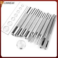 UMMEAX 11Pcs เหล็กคาร์บอนขนาดกลาง เครื่องมือยึดหมุด เงินสีเงิน ชุดเครื่องมือติดตั้งปุ่ม ดีไอวาย ชุดเจาะรู อุปกรณ์เสริมวัสดุ