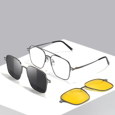 Metal 3 In 1 New Style Magnet Clip On Glasses Frame Trend Polarized Sunglasses For Men 2023 Optical Computer Glasses UV400 7009