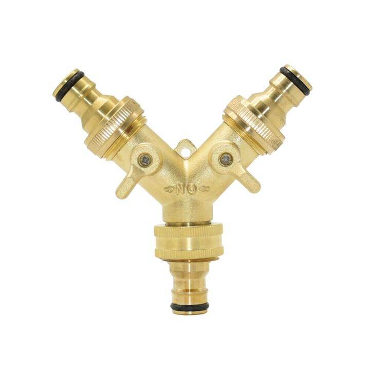 brass-3-4-inch-thread-2-way-garden-tap-water-splitter-copper-y-irrigation-valve-5-8-quot-quick-connector-cranes-adapter-1pcs