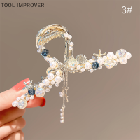 TOOL IMPROVER กิ๊บติดผมไข่มุกมีพู่กิ๊บติดผมรูปปลาดาวกิ๊บหนีบผมกิ๊บหนีบปลาฉลามประดับพลอยเทียมเครื่องประดับผมทรงปู