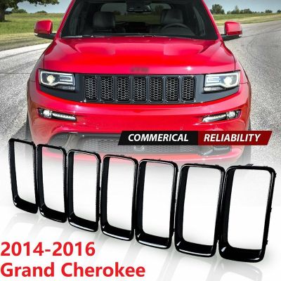 7PC Gloss Black Grill Ring Front Grille Inserts Cover Trim Kit for Jeep Grand Cherokee 2014-2016