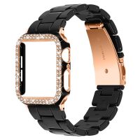 “：{+ Diamond Case Strap For  Watch Band 40Mm 42Mm 44Mm 38Mm Strap Resin Bracelet For Iwatch Series 6 5 4 SE Watch Bands PC Shell