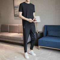 Gifts 2023 New Set Summer Thin Ice Silk Handsome Clothes Short -Sleeved T -Shirts, Crush On Pants Sports Casual MenS