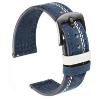 ❀❀ leather strap mens and womens cowhide 20/22mm crazy horse high-grade 7-character line creative blue watch chain