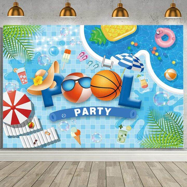 7x5ft Pool Party Photography Backdrop, Summer Beach Ball Lifebuoy ...