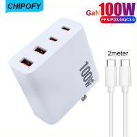 Chipofy เครื่องชาร์จติดผนัง100W USB C,4-Port GaN PD บล็อกสำหรับชาร์จเร็ว Type C อะแดปเตอร์แปลงไฟหลายพอร์ตสำหรับ USB-C แล็ปท็อปมาร์ทโฟน MacBook Pro/air iPhone 12/13 iPad Pro Samsung