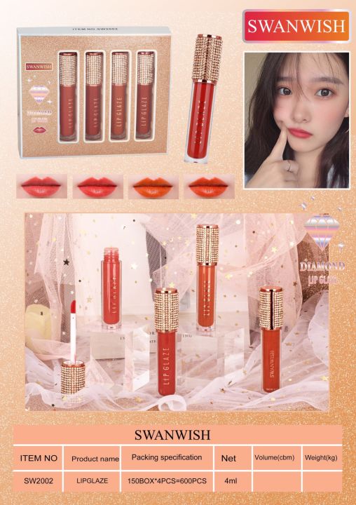 ลิปสติก-ลิปแมท-ลิปกลอส-swanwish-ลิปกลอส-ใน-1-กล่อง-มี-4-สี-สีสวยติดทนนาน