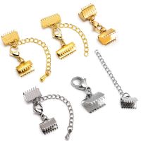 5Sets Stainless Steel Ribbon Clip Leather Cord End Crimp Clasps Lobster Clasps Connectors For Bracelet Choker Diy Jewelry Making