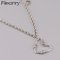Foxanry 925 Sterling Silver Clavicle Chain Necklace for Women Trend Vintage Elegant Simple Hollow Love Heart Party Jewelry Gifts