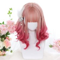 【LZ】✴✵  Short Bob Synthetic Wigs for Women Orange Pink Ombre Wavy Wig with Bangs Colorful Lolita Cosplay Wig Heat Resistant Hair WTB