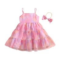 Pudcoco Toddler Baby Girl Dress 2Pcs Summer Outfits, Sleeveless Tie-Dye Print Mesh Tulle Dress + Headband Set Baby Clothes 1-5T  by Hs2023