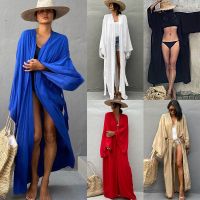 --D0512 The new 2023 europeans cotton cardigan with belt beach blouse sexy cardigan long-sleeved holiday bikini smock