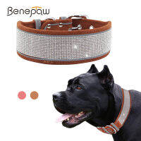 Benepaw B Ling R Hinestone ปลอกคอสุนัขนุ่มสไตล์สบายปรับแถบสะท้อนแสงปลอกคอสัตว์เลี้ยงสำหรับสุนัขขนาดใหญ่ขนาดกลางขนาดเล็ก