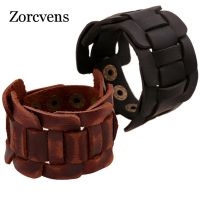 【ร้อน】 ZORCVENS แฟชั่นใหม่ผู้ชายสร้อยข้อมือหนังกว้างสีน้ำตาลกว้างข้อมือสร้อยข้อมือแอมป์; กำไลสายรัดข้อมือวินเทจพังก์ผู้ชายเครื่องประดับ