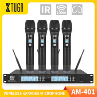 XTUGA AM-401ระบบไมโครโฟนไร้สาย4ช่อง UHF ระดับมืออาชีพพร้อมไมโครโฟนไร้สายมือถือ4แบบใช้สำหรับเวทีโบสถ์งานเลี้ยงครอบครัวการพูด