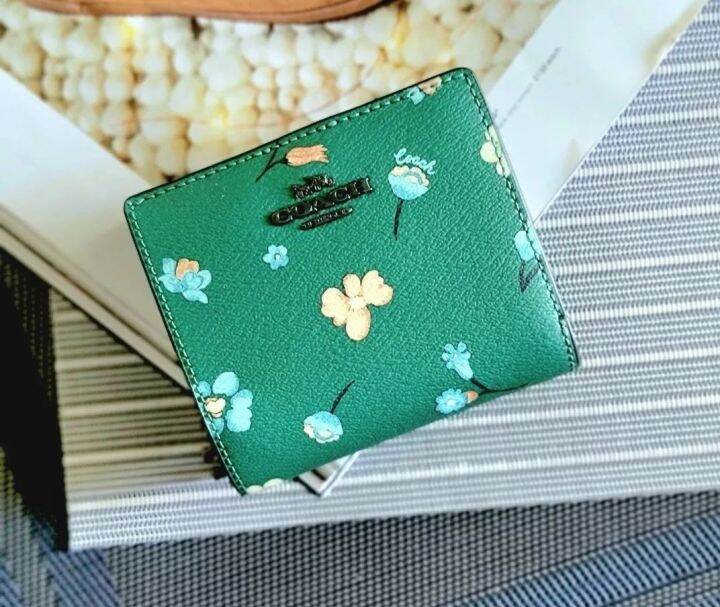 Original Coach Snap Wallet With Mystical Floral Print C8703 Green