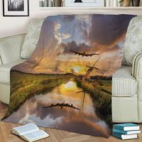 (Multi size available in stock)  RAvro Lancaster Bomber over the Dutch Windmills Anime Blanket Mat Soft Bedspread Beach warmm Travel Cover For Kids Boys Girls  (Free personalized design available)