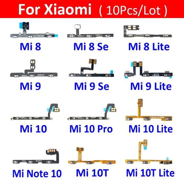 10ชิ้น-ล็อตปุ่มเปิดปิดปุ่มคีย์ด้านข้างเสียงสายเคเบิ้ลยืดหยุ่นสำหรับ-xiaomi-mi-8-9-se-lite-mi-9t-10t-10-note-10-11-pro-lite