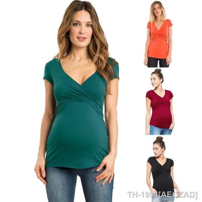 ☁✷ Cor sólida mulheres grávidas roupas de maternidade para amamentação manga curta macio magro tops gravidez blusa camiseta ropa