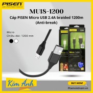 Dây sạc nhanh PISEN Micro USB 2.4A braided 1200m-, dây dù chống rối