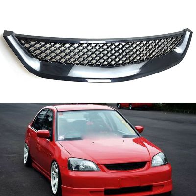 Glossy Black ด้านหน้าเครื่องยนต์ Hood ตาข่าย Grille กันชน Racing Grill สำหรับ Honda Civic JDM Type R 2001-2003 2DR4DR Emes