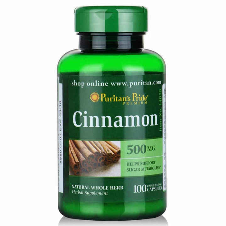 ตรงปก ของแท้ นำเข้า USA Puritans Pride Cinnamon 500 mg 100 Tablets Control blood sugar อบเชย ควบคุมน้ำตาลในเลือด สหรัฐอเมริกา