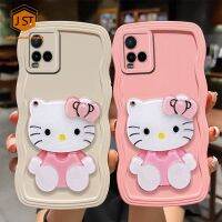 สำหรับ VIVO Y21 Y33S Y21S Y33t Y11 2019 Y17 Y15 Y12 Y12i 3D แฟชั่นการ์ตูนน่ารัก Hello Kitty แต่งหน้าเคสโทรศัพท์กระจกพร้อมขาตั้งอ่อนกันกระแทกปกหลัง