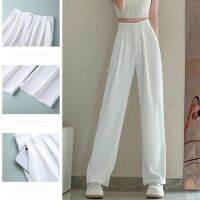 COD DSFERTGERRYYY Korean Version White Drape 2022 New Style High Waist Straight Ice Silk Wide-Leg Pants Women Summer Plus Size Trousers