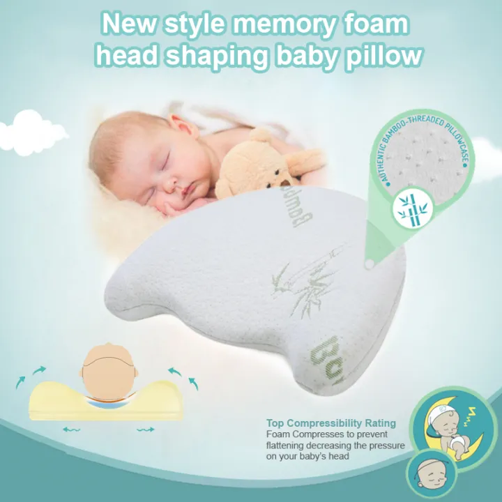 Organic Bamboo Baby Pillow Flat Head Prevention Memory Foam Breathable