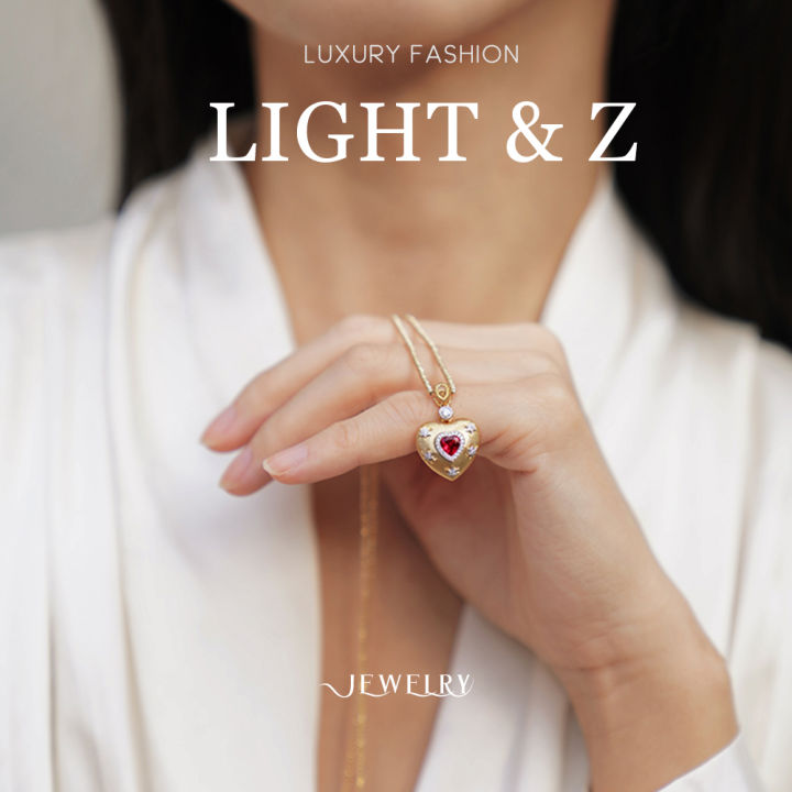 light-amp-z-สร้อยคอสไตล์อิตาลีแหวนสตั๊ดสร้อยข้อมือผู้หญิงหัวใจทับทิมชุดสามชิ้น