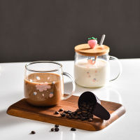 1pcs Creative Cartoon Lovely Strawberry Wind Glass Mugs with Cover Lid Spoon Transparent Breakfast Coffee Tea Milk Cup