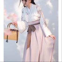 ☢✒▥ hanfu 汉服汉元素女日常交领套装广袖齐腰裙 中国风学生改良古风汉服 樱美人汉服