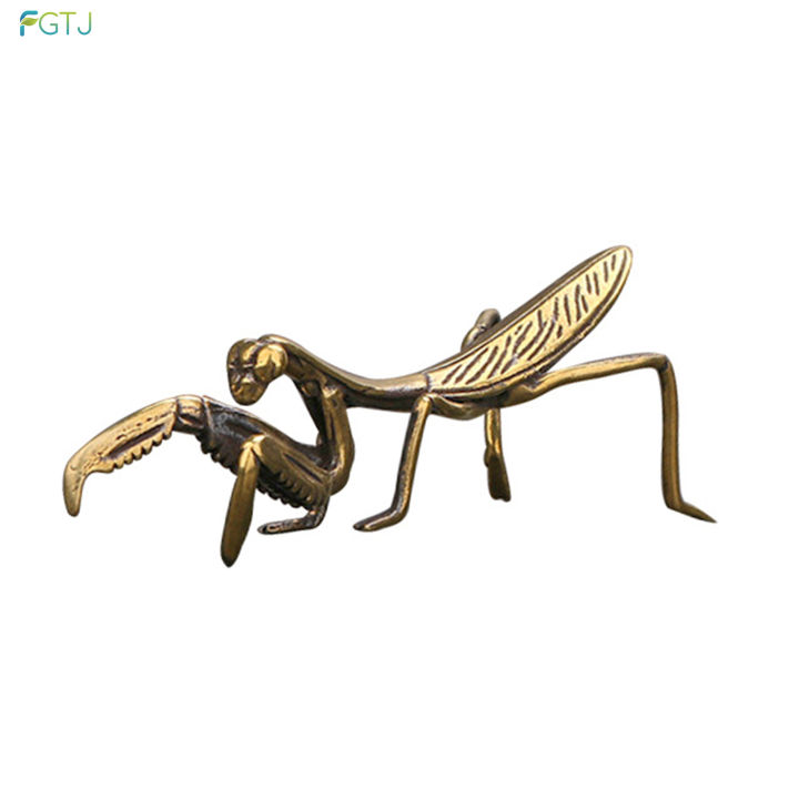 fgtj-ตั๊กแตนตำข้าวทองแดงเครื่องประดับรูปปั้นแมลงทองแดงโบราณของตกแต่งโต๊ะสำหรับของตกแต่งโต๊ะโต๊ะน้ำชา