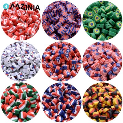 【CW】▥  30/50/100pcs 10mm Flat Round Clay Beads Colorful Flag Loose Spacer Polymer Jewelry Making