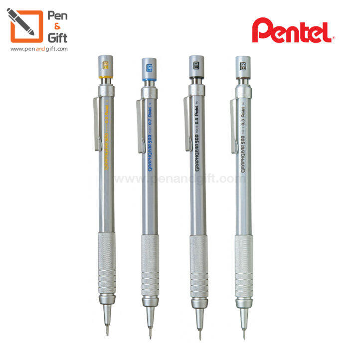 pentel-graphgear-500-mechanical-drafting-pencil-0-3-0-5-0-7-0-9-mm-silver-barrel-pentel-ดินสอกดเขียนแบบ-กราฟเกียร์-500-ด้ามสีเงิน-เลือกได้-4-ขนาด-0-3-มม-0-5-มม-0-7-มม-0-9-มม-penandgift