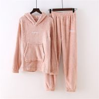 ❐๑ Women Winter Flannel Pajama Set Fleece Pajamas Sleepwear Homewear Thick Warm Velvet Female Suit Fall Sweatshirt Ladies Pyjama