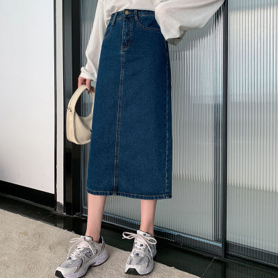 กระโปรงยีนส์ผู้หญิง A-Line เอวสูงแข็ง Midi กระโปรงสบายๆหลวมเกาหลีอินเทรนด์ Streetwear ทุกการแข่งขันวินเทจย้อนยุควัยรุ่นเก๋