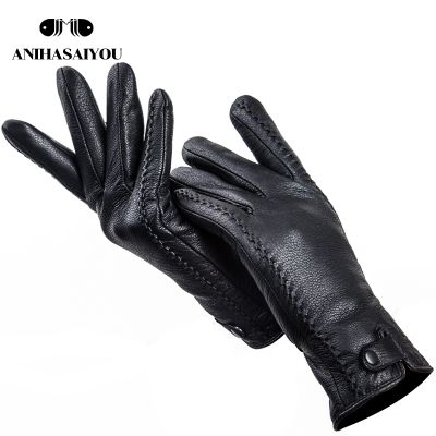 Fashion Buckskin real women 39;s leather glovesComfortable warm women 39;s winter gloves Cold protection gloves for women - 2265