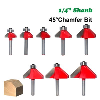 【CW】 1PC 1/4 quot; 6.35MM Shank Milling Cutter Wood Carving 45 Chamfer Router Bit Forming Bevel Woodworking