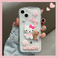 เคสโทรศัพท์ลายการ์ตูนน่ารัก3D Hello Kitty เคสโทรศัพท์มือถือสำหรับ iPhone 14 Pro Max 14 Plus 13 Pro Max 12 Pro Max กรอบด้านหลังเป็นซิลิโคนนิ่มสำหรับ iPhone 11