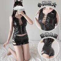 [COD] New cross-border and suit sexy straps gathered zipper patent leather sleeveless motorcycle temptation