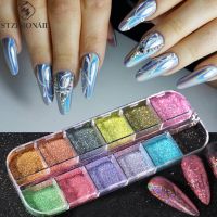 【hot sale】 ☽ﺴ B52 12Grid Laser Holo Nail Chrome Powder Holographic Rainbow Sequins for Nails Mirror Glitter Gel Polish Manicure Decoration