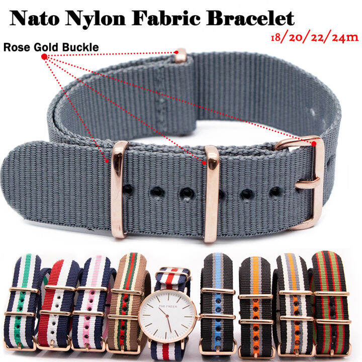 Rose Gold Buckle Woven Fabric Watch Band Woven Canvas Nylon Wristband