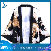 เสื้อเชิ้ตแขนสามส่วนลำลองทรงหลวมพิมพ์ลายมังกรเสื้อคาร์ดิแกน Kimono ญี่ปุ่นเสื้อลำลองฤดูร้อน